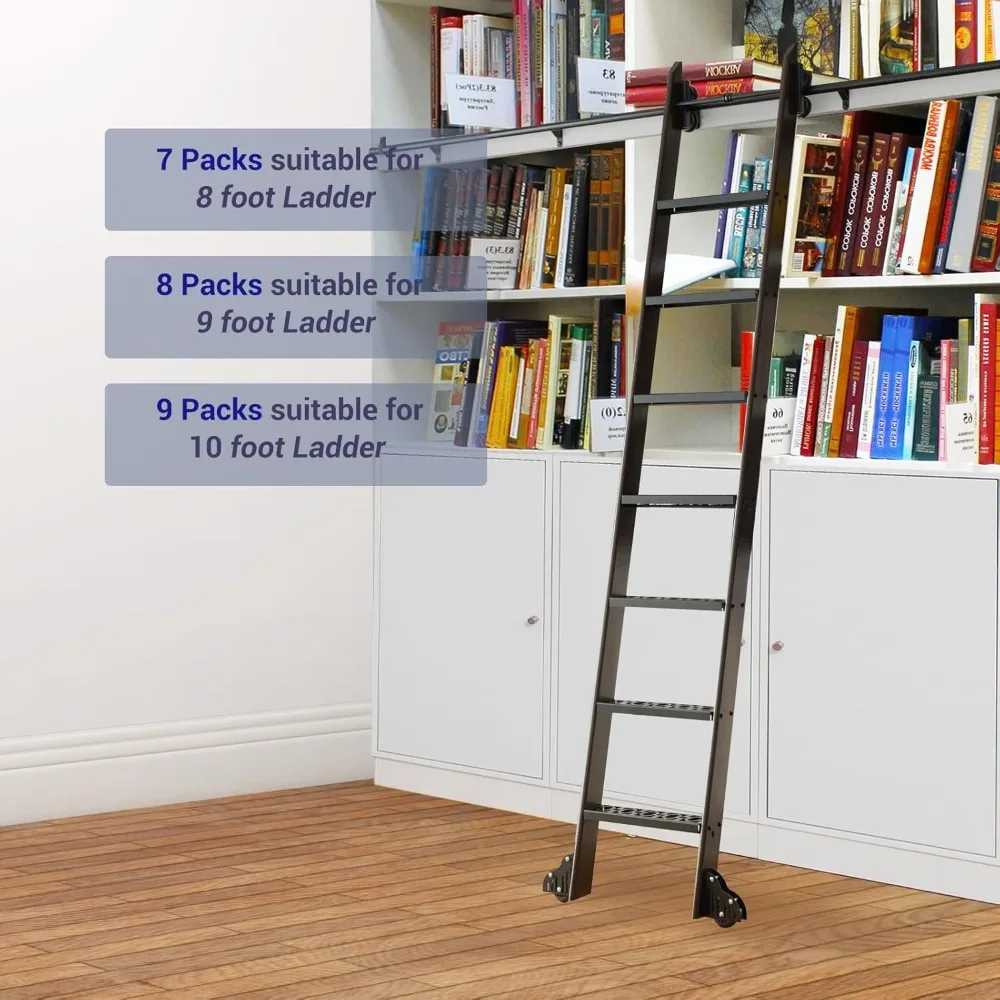 Gradini per scale da biblioteca in acciaio in stile vintage, kit di accessori da 9 pezzi, hardware con finitura nera per scale di libri