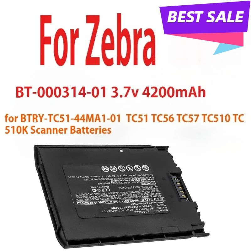 

For Zebra 4200mAh Replacement Battery BT-000314 BT-000314-01 BTRY-TC51-44MA1-01 TC51 TC56 TC57 TC510 TC510K Scanner Batteries