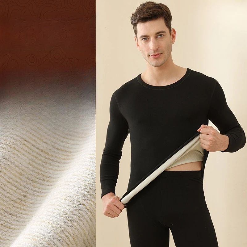 Men Thermal Underwear Suit German Velvet Thermal Clothes Long Johns Thick Thermo Shapewear Bottoming Shirt Leggings Set