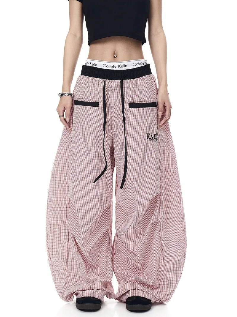 

American Street Retro Contrasting Striped Pleated Work Pants for Men and Women Loose Wide Leg Curved Knife Pants Trendy