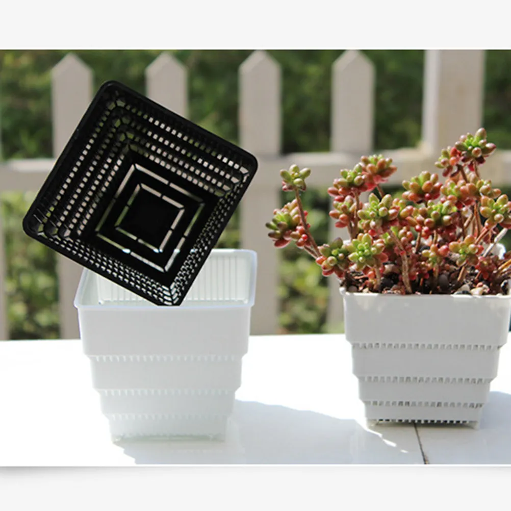 3Pcs Root Control Flowerpots Resin Square Succulent Flower Pots Plastic for Cactus Bonsai Balcony Greenhouse Root Control Pot