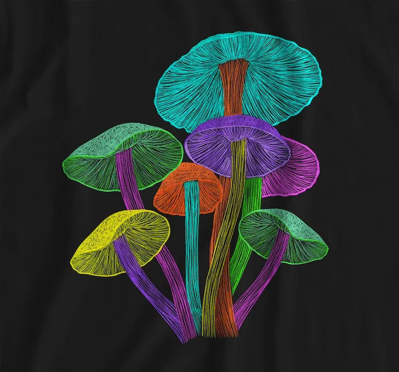 Neon Mushroom Tshirt, Mycology Shirt, Mycologist Gift, Fungi Tee, Grunge Clothing, Psychedelic Clothes, Shroom Top