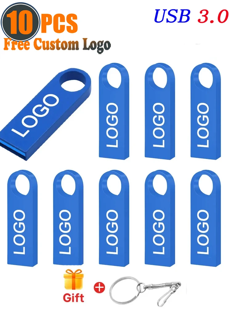 10 TEILE/LOS Kostenloser Individuelles LOGO USB-Stick 3,0 High Speed Pen Drive 16GB 32GB 64GB 128GB Pendrive Metall USB Sticks mit Schlüssel