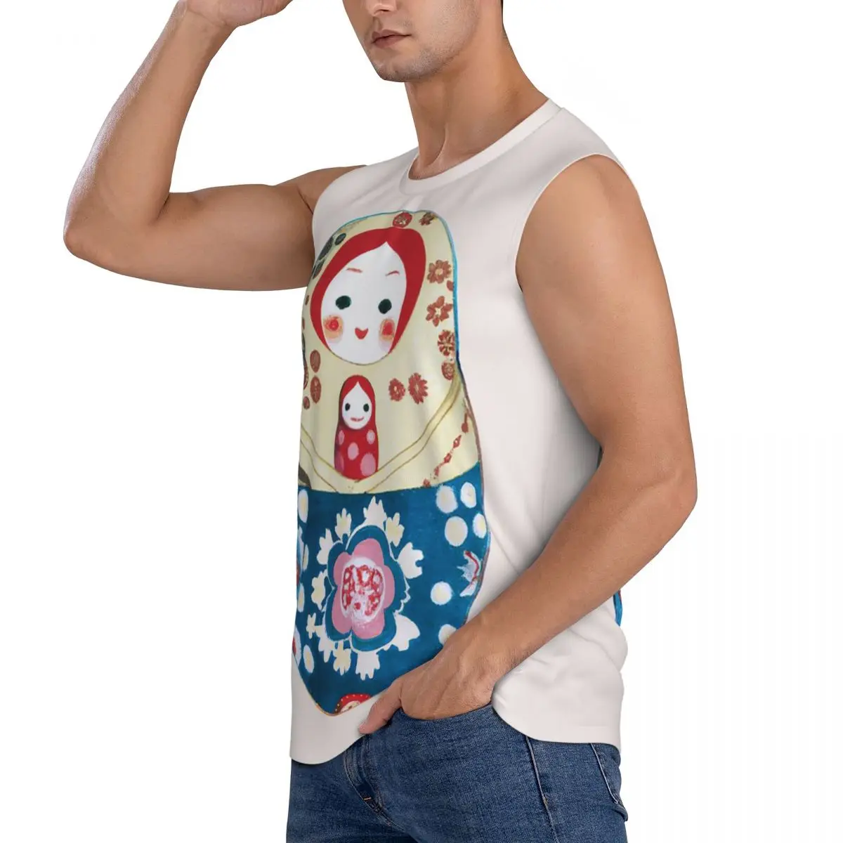 Matryoshka Traditional Doll Men Sleeveless Tank Tops Quick Dry Breathable Gym Fitness Running Summer Casual Sport Vest