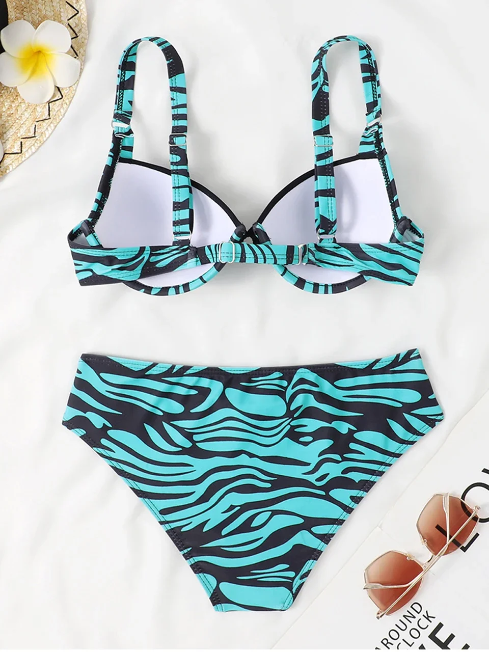 2025 Baju Renang Segitiga Cetak Bikini Push Up Tautan Cincin Bertali Pakaian Renang Wanita Seksi Pakaian Renang Wanita Pakaian Renang Pakaian Pantai