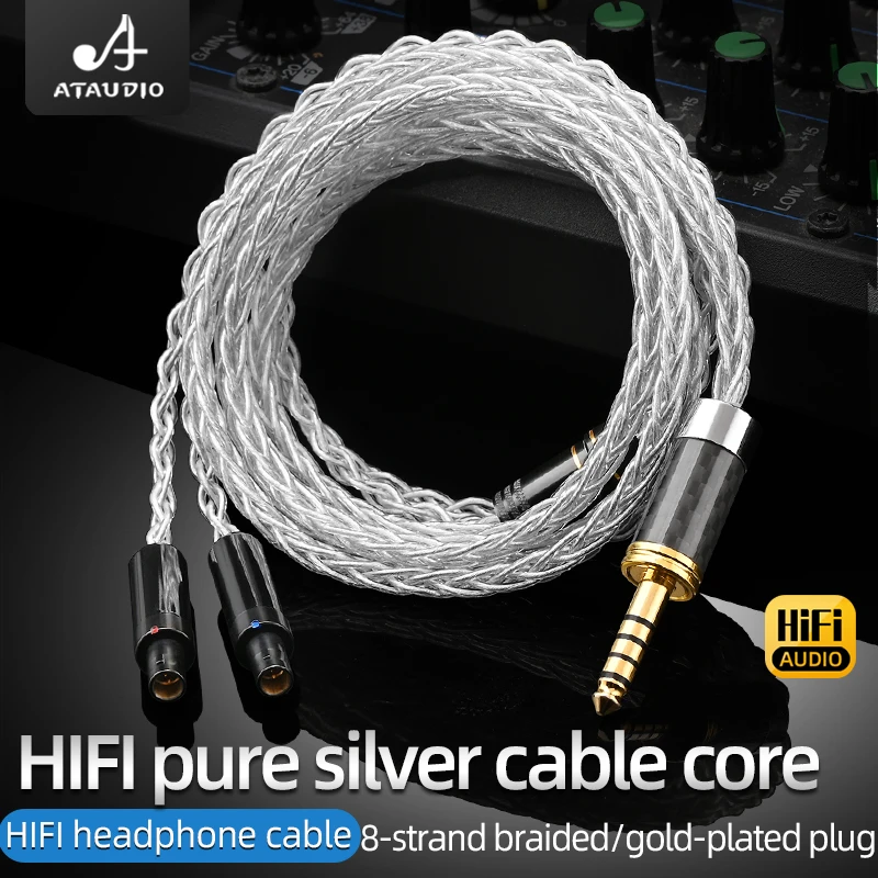 ATAUDIO HiFi Headphone Cable 8 Shares Pure Silver Core 2.5/3.5/4.4/6.5mm 4pin XLR Male Earphone Upgrade Cable For HD800