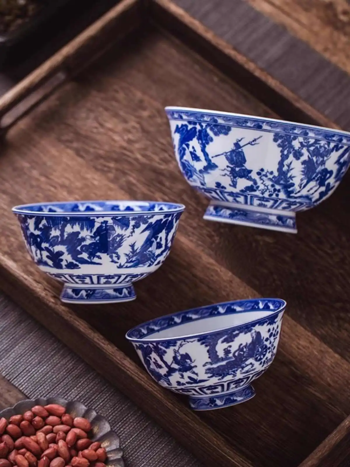 Blue and White Porcelain Bowl Chinese High-foot Rice Bowl Ceramic Bone China
