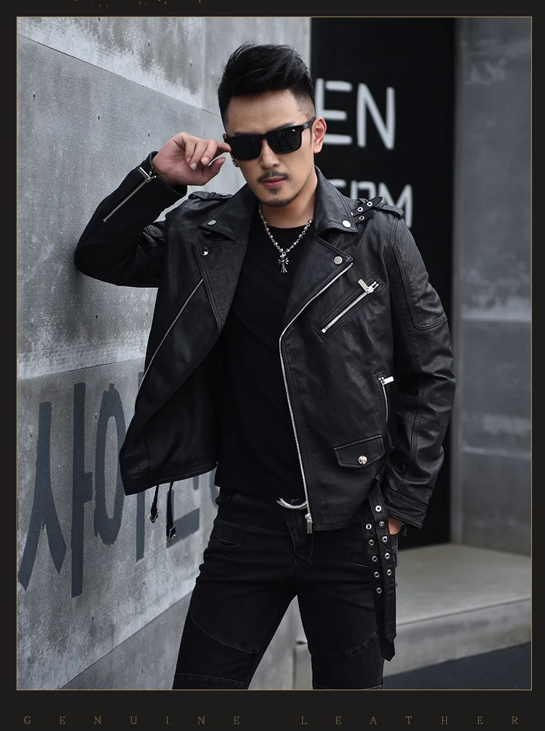 fashion Free slim shipping.2023 tanned sheepskin jacket.men genuine leather coat.dropship sales.black cool short leather clothes