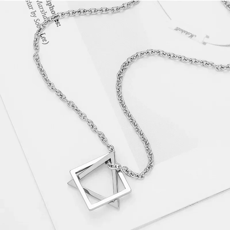 Collares Con Colgante Trendy Interlocking Square Triangle Pendant For Men Geometric Stacking Streetwear Hip Pop Rock Necklace