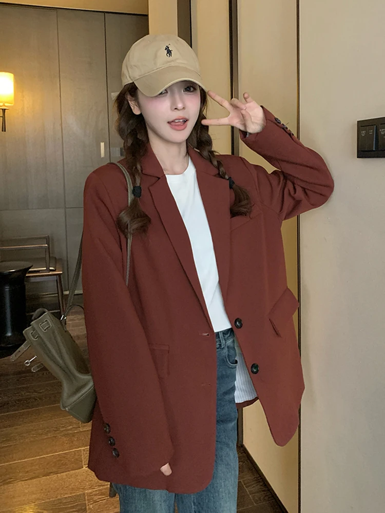 YERMORA Personalized Blazer For Women Notched Long Sleeves Single Breasted Solid Color Fashion Korean Coat 2024 Autumn New