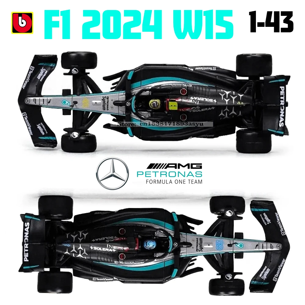 Bburago 1:43 Mercedes-AMG Petronas F1 Team W15 2024 #44 Hamilton #63 George Russell Alloy Car Die Cast Model Toy Collectible