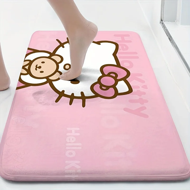 Kawayii Sanrio Hello Kitty Plush Door Mat Anime Cartoon Home Bedroom Bathroom Non Slip Absorbent Floor Mat Machine Washable Gift