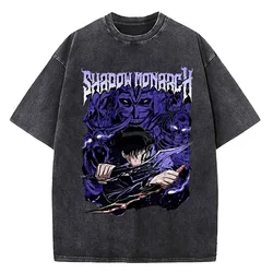 Vintage Washed Solo Leveling Cotton T Shirt Men Streetwear Anime Graphic Print Tops Harajuku Loose Short Sleeve Tees
