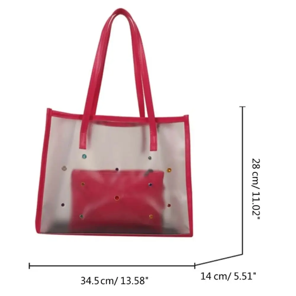 2pcs/set Large Capacity Transparent Shoulder Bag New PVC Fashion Beach Tote Bag Solid Color Jelly Pack Daily Shoulder Bag