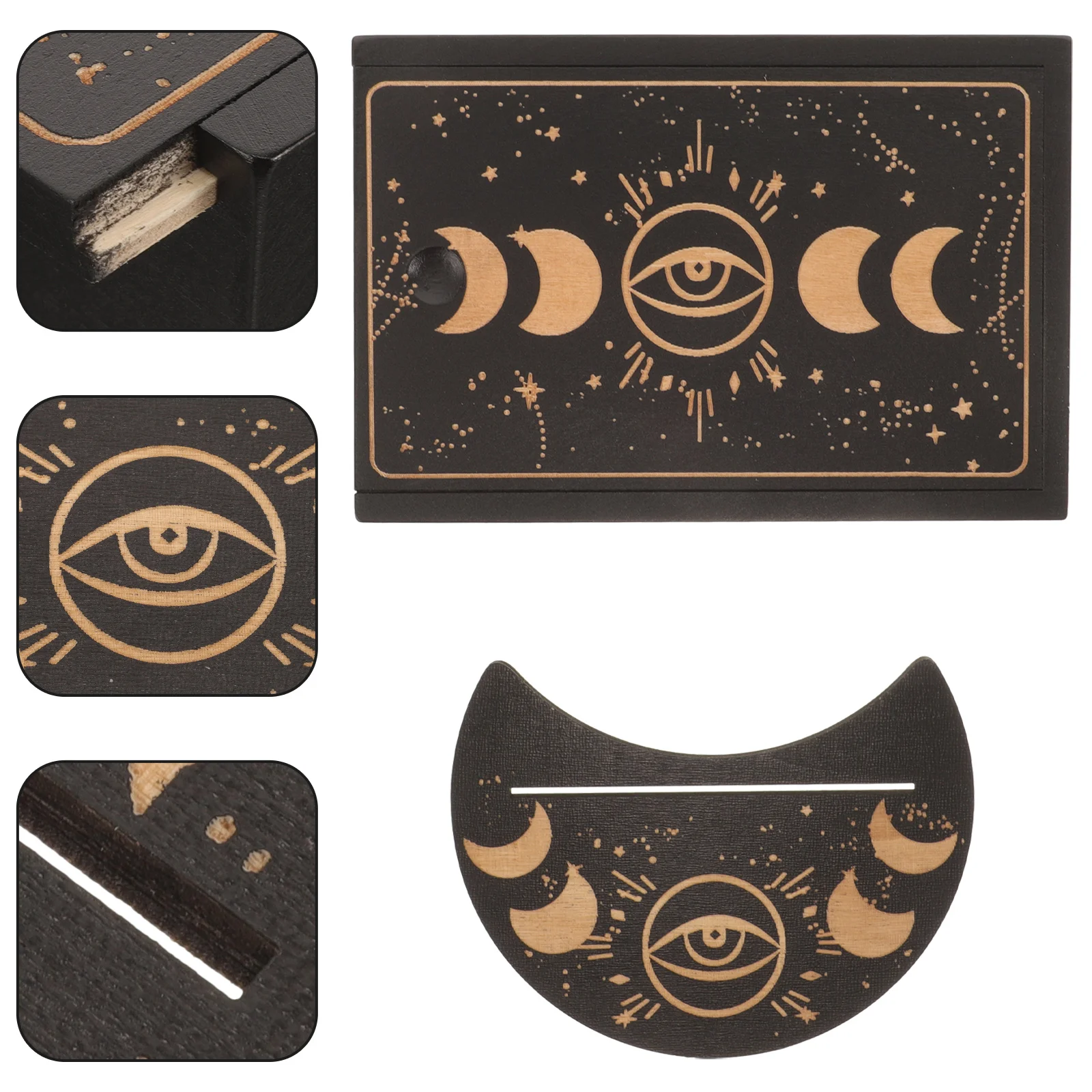 

Tarot Card Box Altar Divination Accessory Portable Black Wooden Decorative Tray