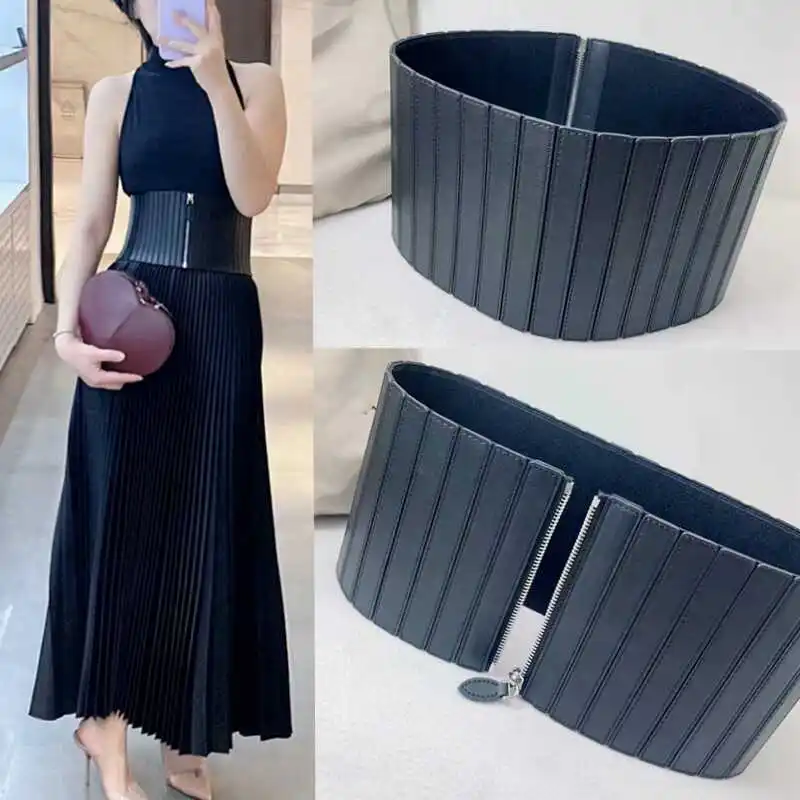 

Роскошный широкий ремень из натуральной кожи, эластичный ретро эластичный пояс из воловьей кожи, высококачественное женское украшение для банкетного платья