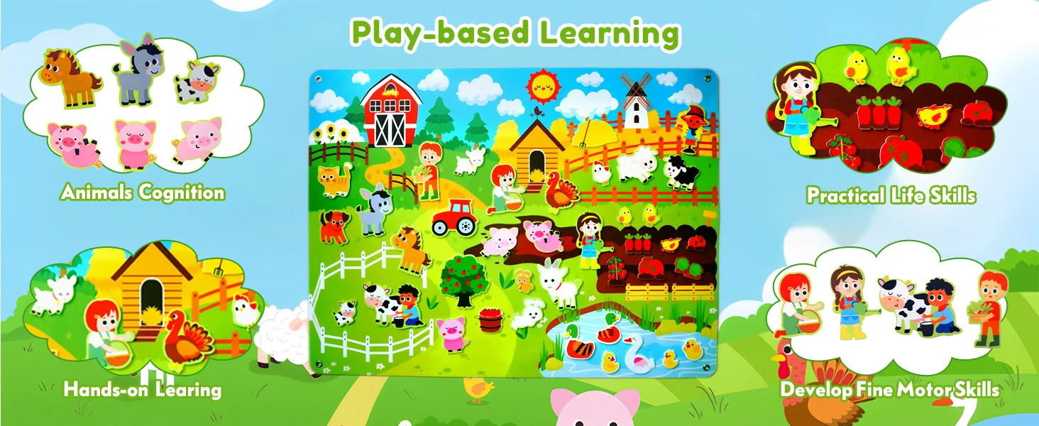 Bauernhoftiere Filz-Beschäftigungsbrett Vorschulbildung Spielzeug Geschichtenerzählen Frühes Lernen Interaktives Spielset Wanddekoration für Kleinkinder – Detail 1