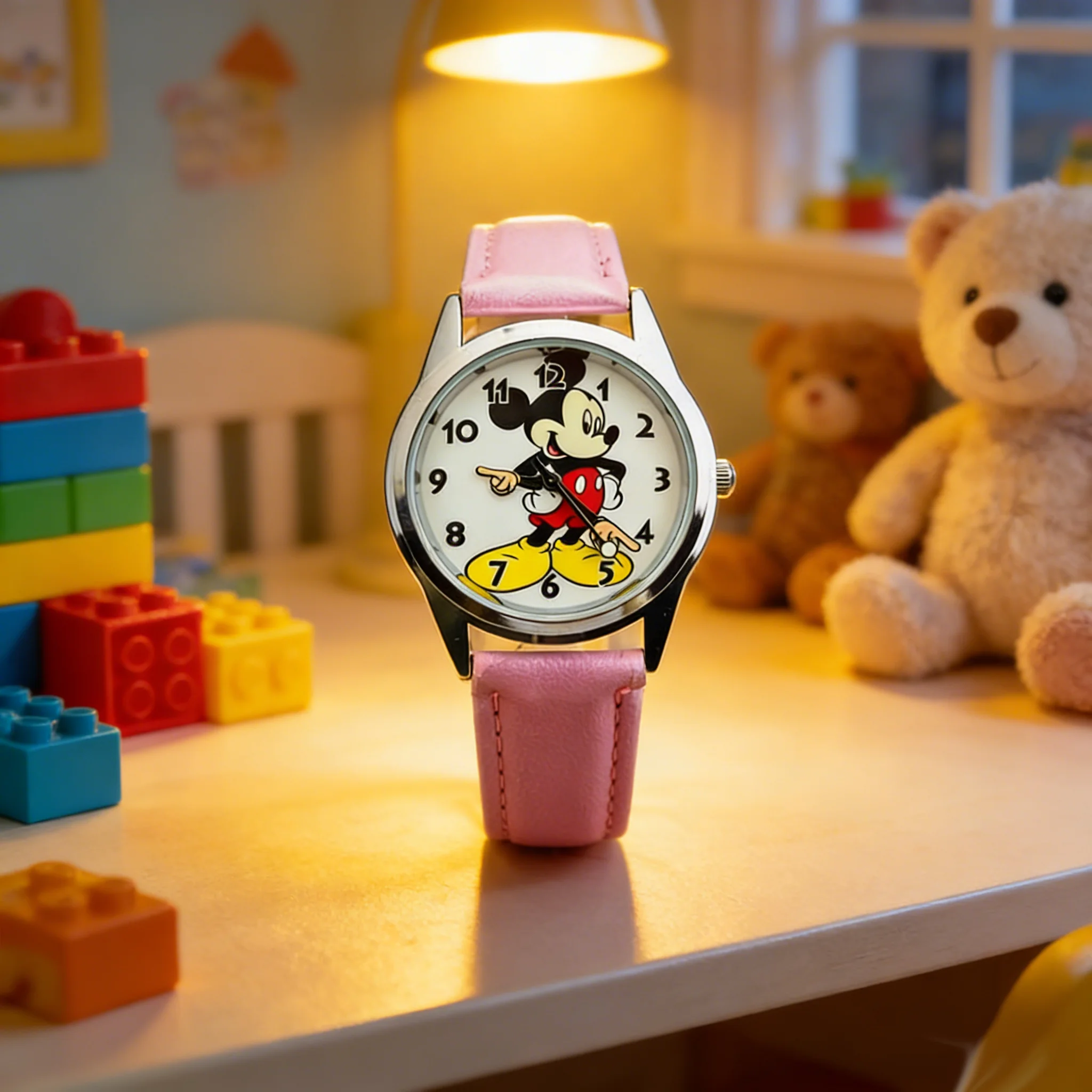 Disney Mickey Cartoon Children's Watch Fashion Leather Strap Quartz Watch Boys and Girls Children's Watch Party Gift Watch