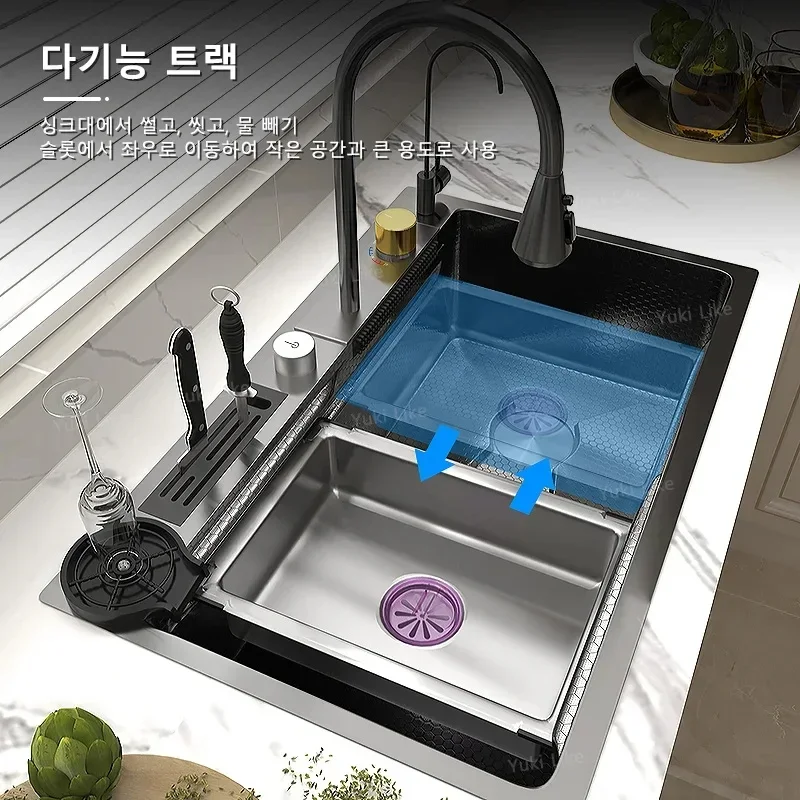 OYLP Kitchen Sink 304 Stainless Steel Large Size Sink Hand Wash Basin With Multifunctional Kitchen Faucet Drain Accessorie