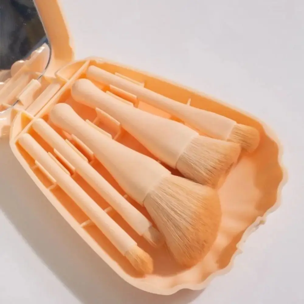 5Pcs With Mirror Shell Makeup Brushes Set Soft Upgrade Makeup Powder Brush Fine Angle Eyeshadow Highlighter Foundation Brush