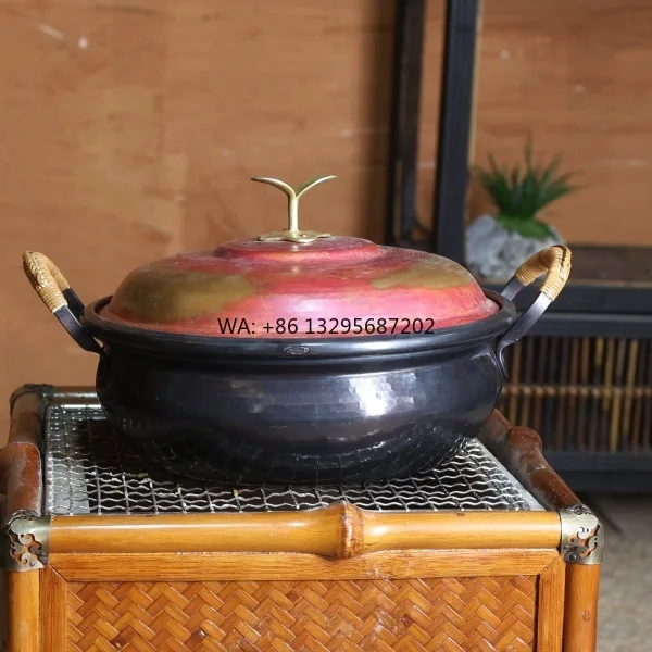 

Большая медная кастрюля Artisanal с ручкой, противоожоговая конструкция для современной кухни, кастрюля для приготовления супа и тушения