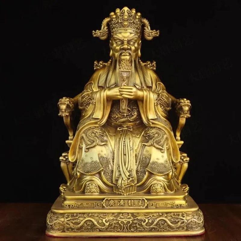 Brass Guangji Dragon King statue, decorative piece for home, featuring a dragon holding a scepter, available in various sizes, i