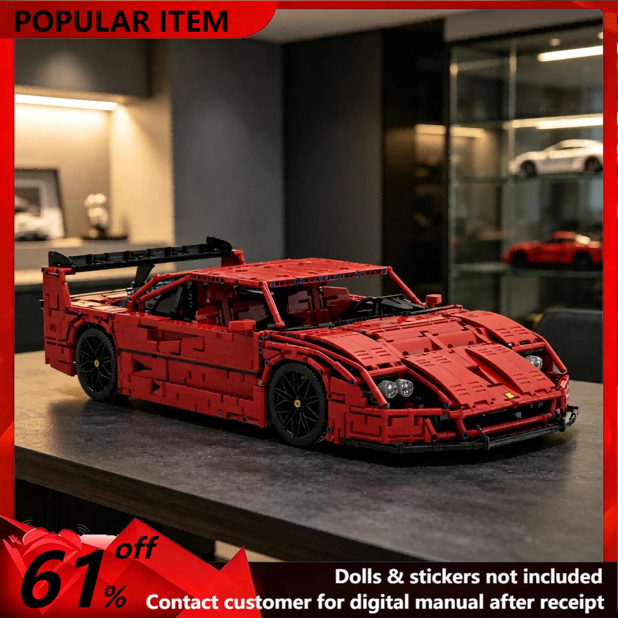 4409PCS MOC Red Classic Supercar Technic Building Blocks Model DIY Assembly Adult Collectible Sports Car Display Gifts