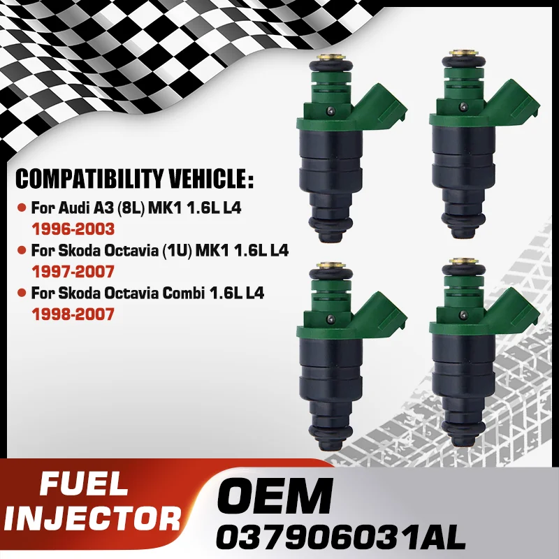 

4 Cylinders Car Fuel Injectors Nozzle For Audi A3 8L MK1 Skoda Octavia 1U MK1 Skoda Octavia Combi 1U MK1 1996-2007 037906031AL