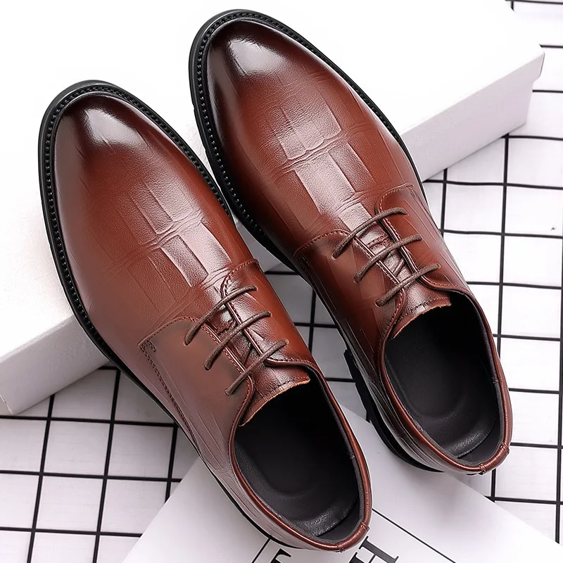 Men Leather Dress Shoes Luxury Lace-Up Oxford Shoes for Men Designer Pointed Toe Party Wedding Shoes Office Business Formal Shoe