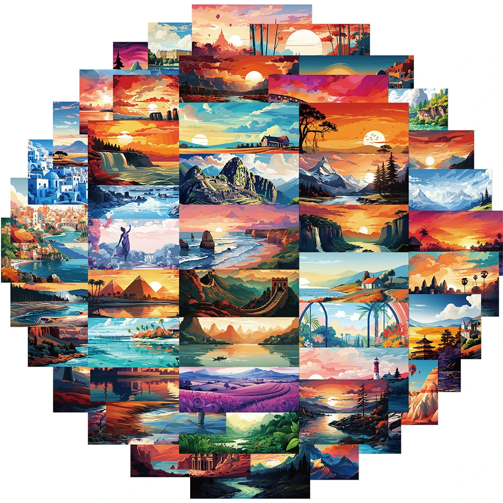 10/30/50pcs Landscape Oil Painting Artsy Stickers Aesthetic Decorative Stationery Phone Case Laptop Waterproof Sticker Decal Toy