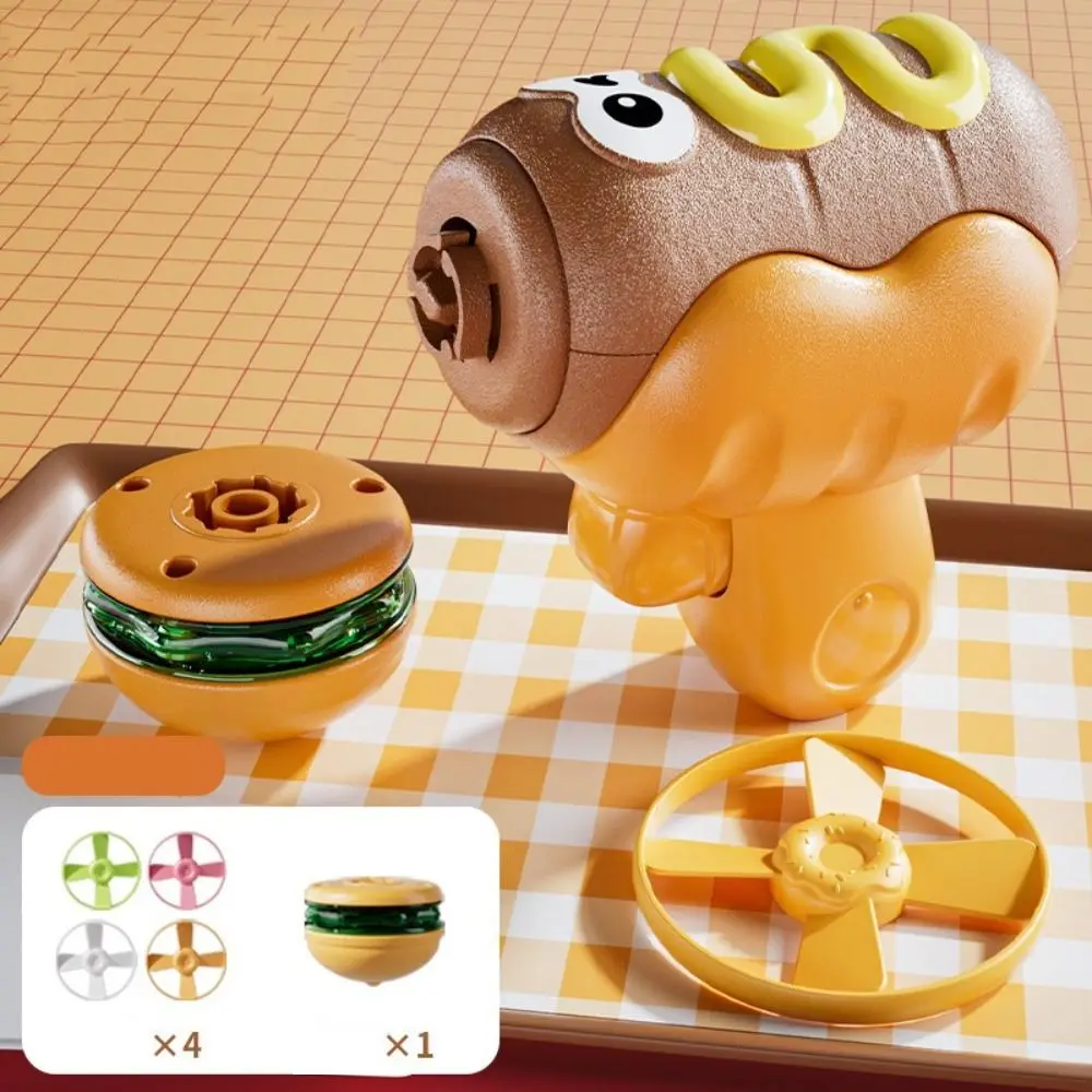 2 in 1 Gyro Flying Disc Launcher Soaring Propeller Rotating Gyro Novel Design Burger Fries Shape Kids Luminous Toy
