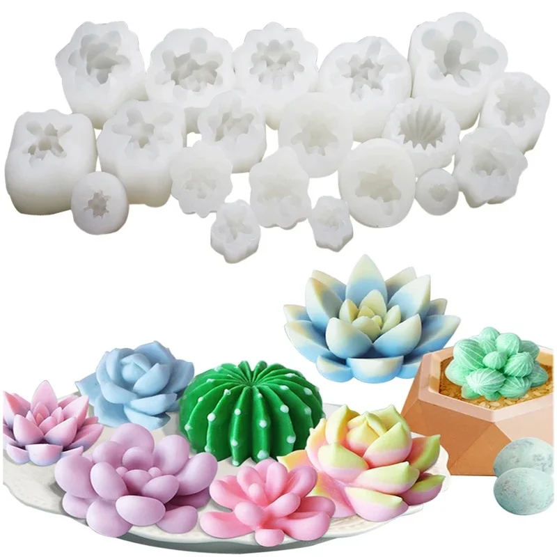 Succulent Plants Fondant Silicone Mold 3d DIY Candle Clay Resin Plaster Chocolate Wax Mould Flower Decorative Molding