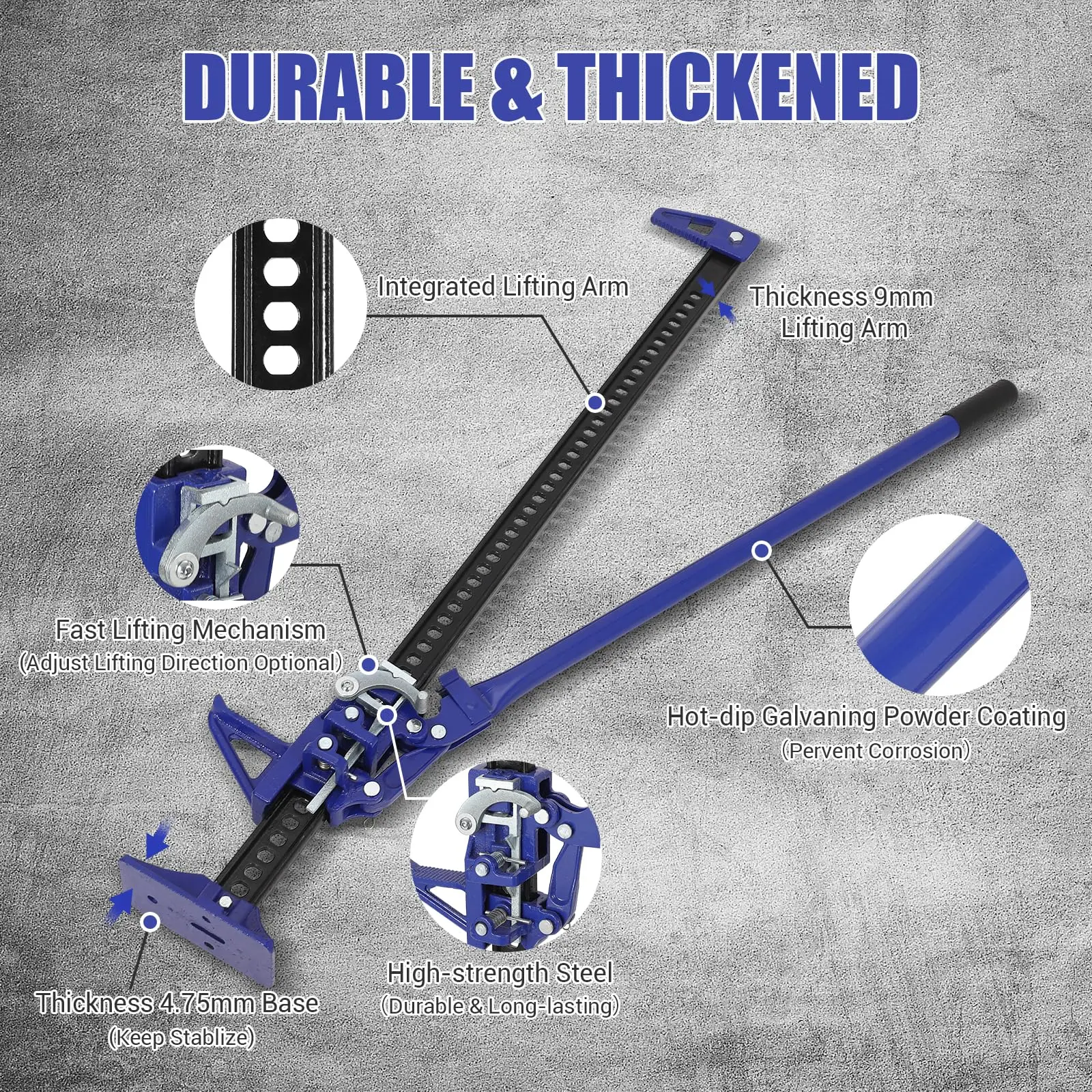 48/60 Inch Farm Jack, 3 Ton (6600 Lb) Capacity Heavy Duty Ratchet Jack With Long Handle For Tractor Truck Car, Blue