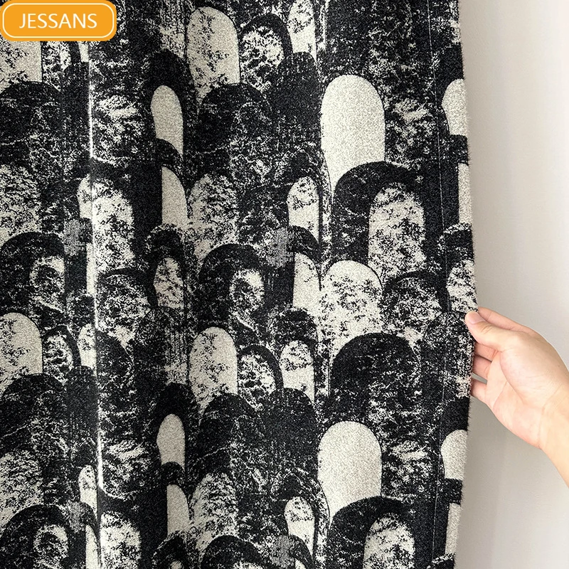 New Plush Black and White Antique Jacquard Thickened Blackout Curtains for Living Room Bedroom French Window Balcony Window
