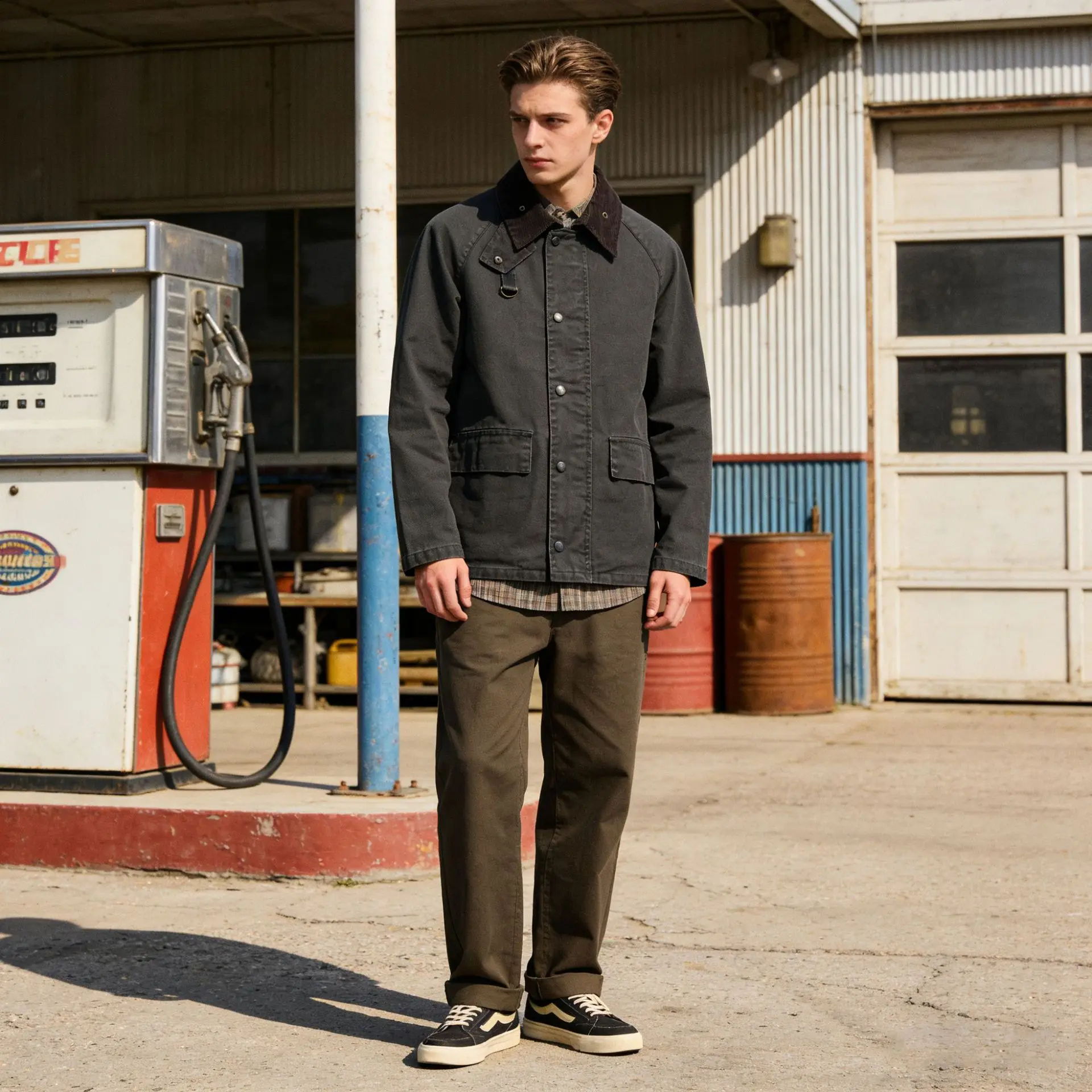 European American Style Vintage Fashion Men Solid Color Turn-down Collar Breasted Simple Casual Trendy Cargo Jackets Male Coats