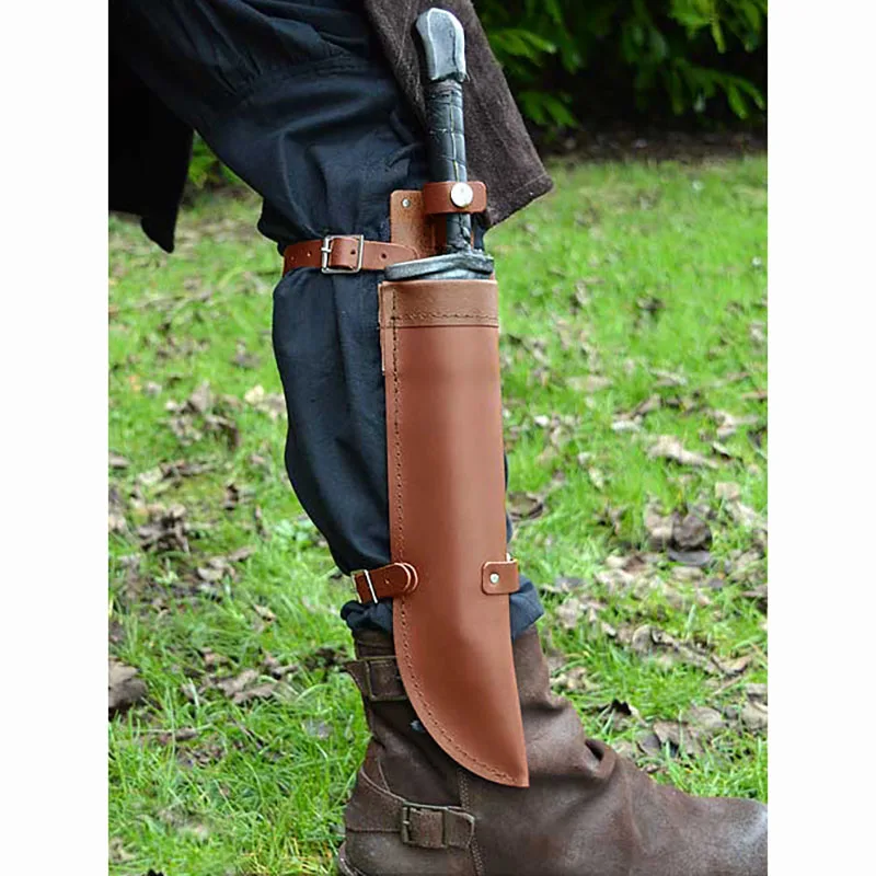 Medieval Larp Assassin Leg Sword Scabbard Sheath Shin PU Leather Holder Boot Harness Frog Renaissance Earl Cosplay Accessory