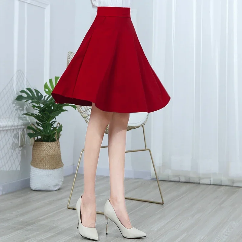 

Women Solid Skirts A-line High Waist Black Versatile Mini-skirt Office Lady Elegant Females M-3XL Anti-glare Womens Skirt New