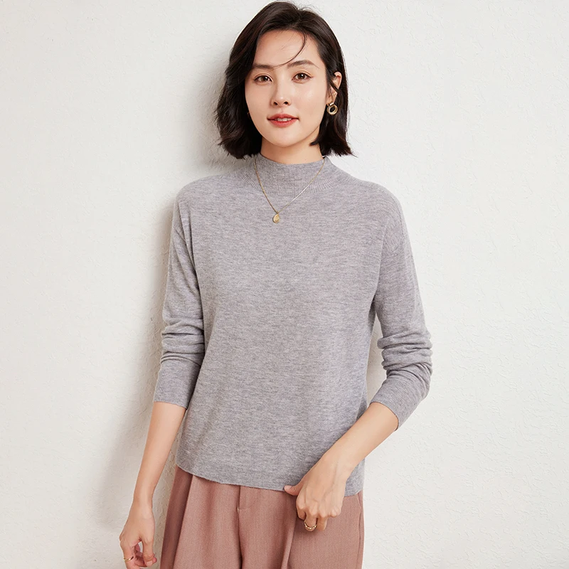 WinvyNee Women Clothing Merino Wool Sweater Mock Collar Casual Tops Outerwears Soft Warm 2024 Knitted Pullover Winter A1263009