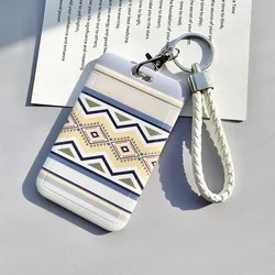 Student School Bus ID Card Sleeve Holder Key Chain Korean Cute Geometric Boy Girl Female Credit Card Cover Case