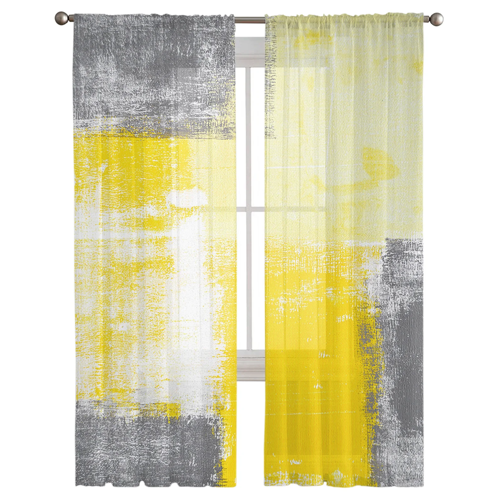 Paint Abstract Geometric Yellow Tulle in Sheer Curtains for Living Room Bedroom Kitchen Window Treatment Chiffon Curtain Blinds