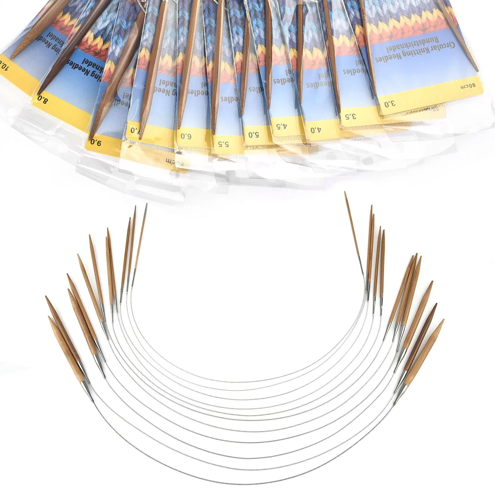 3.0-10mm Stainless Bamboo Steel Circular Knitting Needles Crochet Pins Needle Craft Tools For Set of Knitting hooks DIY Weaving