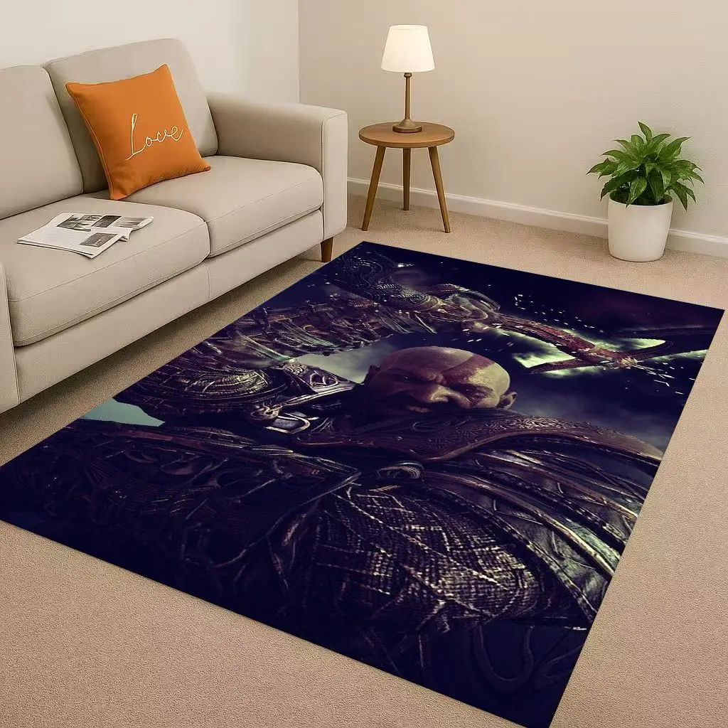 Gioco God of War Kratos Cartoon Gamer Soggiorno Tappeto antiscivolo Tappeto morbido per camera da letto Sala giochi Divano, Zerbino per la casa facile da pulire