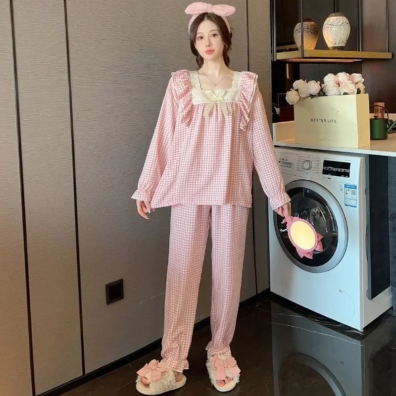 Pajama Woman Spring and Autumn Sweet Wind Long Sleeve Pants Large Size Loose Casual Fashion Net Celebrity Home Wear Sleepwear