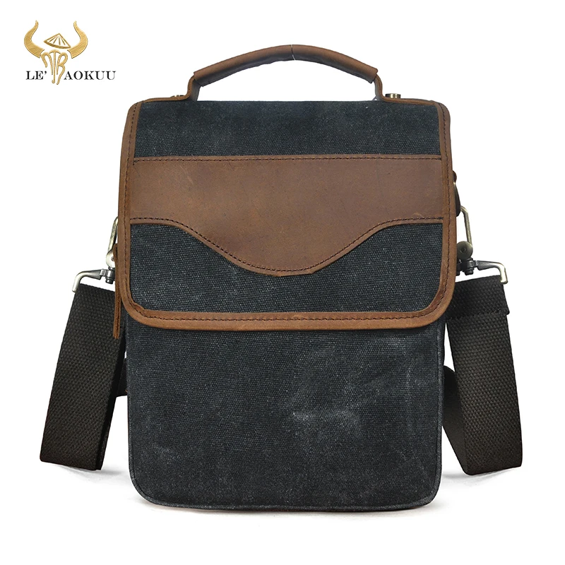 Hot Sale Canvas+Genuine Leather Design One Shoulder Messenger Cross-body Bag For Men Male 8