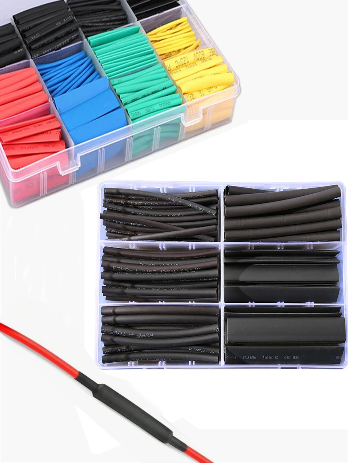 127-750pcs Heat Shrink Tube Set,Polyolefin,Insulated Heat Shrinkable Sleeve for Connection Wire and Data Line Protection