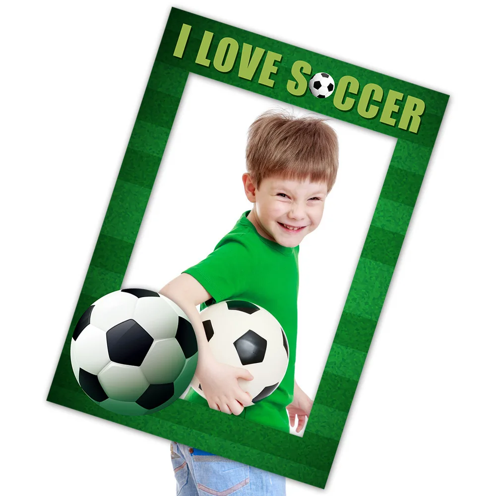 Photo Ornament Football Photo Fram I Love Soccer Paper Photo Booth Selfie Frame Boys Football Theme Birthday Party Decor Supplie