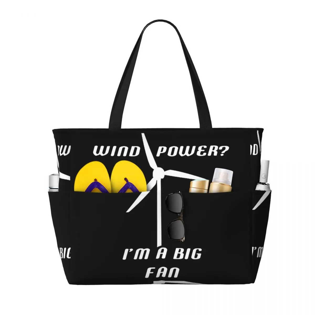 

Wind Power I'm A Big Fan - Wind Generator Beach Tote Bag Sport Gym Yoga Duffle Large Tote Bag Women Travel Bag Fitness bag