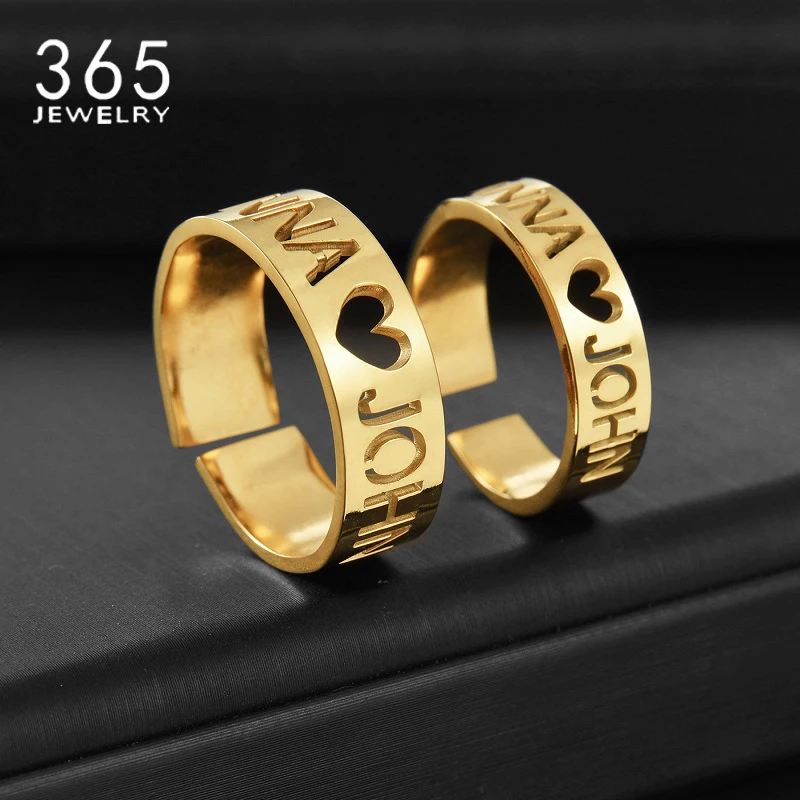 

Кольцо с именами для пар, персонализированное, с полым сердцем, романтичное, из нержавеющей стали, подарок на помолвку или День памяти