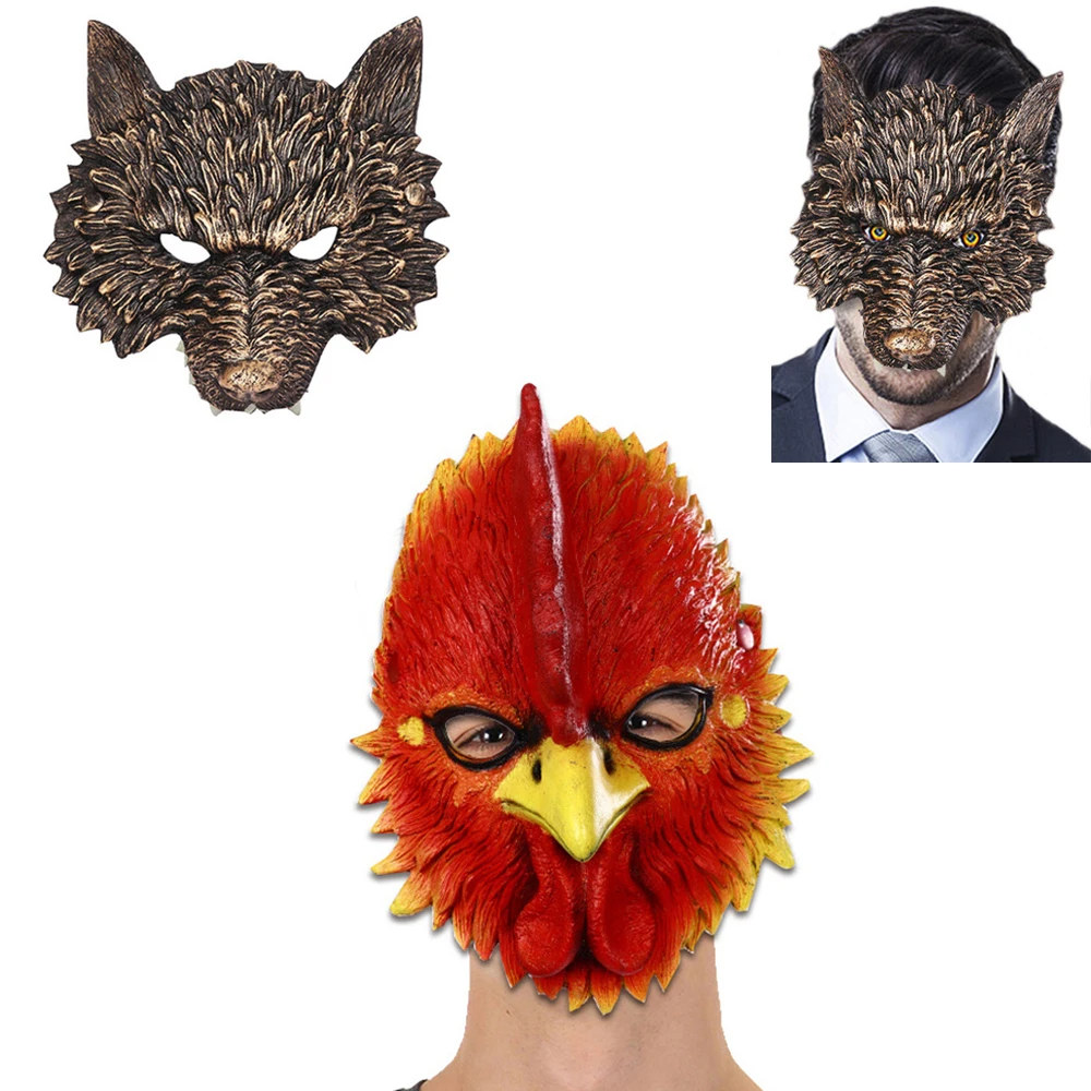 

Ultra---light Soft PU Material Lovely Cosplay Animal Style Wolf or Rooster Funny Halloween Mask Full Face Christmas Party Props