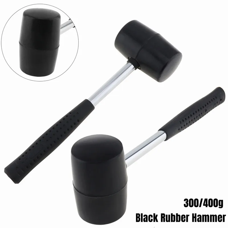 300g/400g Non-elastic Black Rubber Hammer Floor Tile Mallet with Round Head and Non-slip Handle DIY Hand Tool
